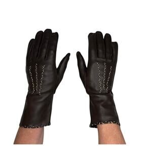 1970s Brown Deerskin Leather Gloves Contrast Whipstitch Size 7